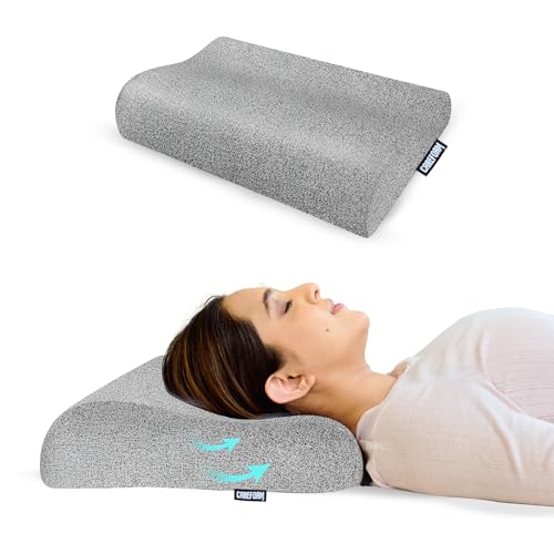Image of CareFoam Memory Foam Cervical Neck Pillow | 2 Years Warranty | Pain Relief Sleep, Improves Posture Spinal Alignment, Neck Pain Relief | 19 x 11 x 3.5 Inch | Black Melange Cover | Pack of 1