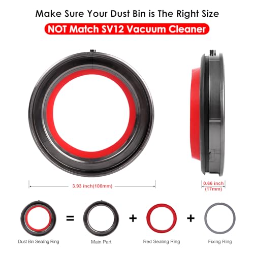 Image of Dust Bin Fixed Sealing Ring Compatible with Dyson V12 SV18 SV20 Detect Slim /Digital Slim Vacuum Cleaner Canister Replacement Parts, Compatible with Dyson Bin Part No. 965272-01