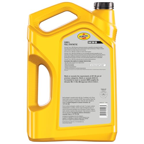 Image of Pennzoil Platinum Euro L Full Synthetic 5W-30 Motor Oil, 5 Quart