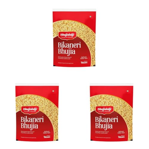 Image of Bhujialalji Bikaneri Bhujia, 400g, Namkeen Snacks Tasty & Crunchy Tea-time Namkeen, All time favourite indian snacks /Namkeen, Ready to eat, Crispy & Light snacks, Pack of 3