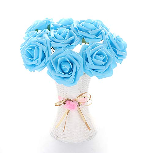 Flueyer Lot de 50 roses artificielles en mousse avec tiges pour bouquets de mariage, centres de table, fête prénuptiale, maison Cover