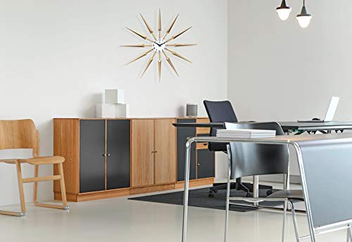 Infinity Instruments Celeste Starburst Wall Clock, Retro Midcentry Spoke Design, Easy To Hang Keyhole, 24 Inch, Natural Wood #TOP6