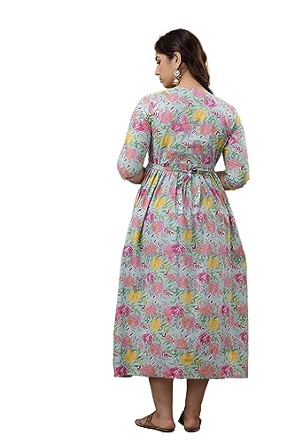 Image of The Moon Star Women's Cotton Floral Printed Anarkali Maternity Feeding Kurti | Breastfeeding Dress for Mothers | Zipper Feeding Kurti, Nursing Kurti, Comfortable and Trendy Maternity Wear