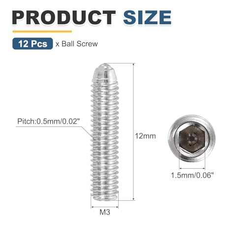 QUARKZMAN Silber Kugelkopf Stellschrauben M3x12mm 304 Edelstahl Sechskant Federstift Madenschrauben Für Industrielle Elektronische Maschinen Hausmöbel Reparatur Packung Mit 12 Stück