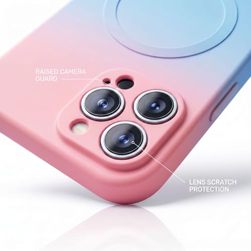 Image of amazon basics Gradient Mag-Safe Case for iPhone 12 Pro Max | Soft Silicone Shockproof Cover with Camera Protection | Slim Lightweight Design | Smooth Touch & Durable - Pink & Blue