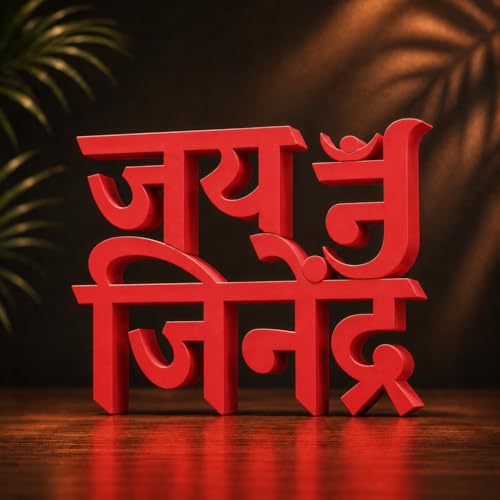 Image of Mad Masters Jai Jinendra Jain Religious Table Decor - Aesthetic Desk, Shelf & Wall Showpiece for Home, Mandir, Office, Business | Vastu Friendly Gift, Crimson Red (20.3 x 15 x 2.5 cm)