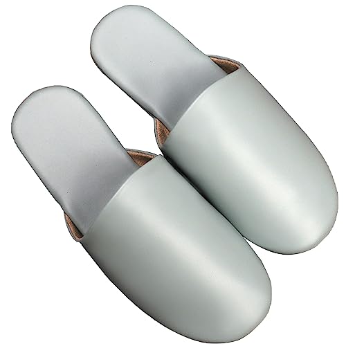 GHYUBYER Women's Leather Slippers Indoor ，Unisex Closed Toe Slippers for Women Indoor, Quiet Soft Bottom Suede Sole for Comfort (Color : Light Green, Size : 37/38 EU)