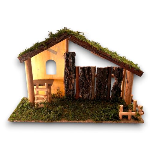 Generico Capanna Presepe Artigianale in Legno Naturale con Muschio - Dimensioni 48x18x29 cm - Perfetta per Presepi Tradizionali - Decorazione Natalizia Realistica Dettagliistica con Naturali