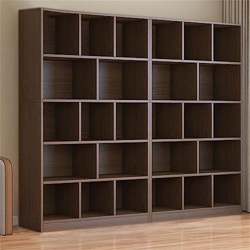 KWOKING Standard Contemporary Closed Back Bookcase Wood Home Office 5 Tiers Bookshelf Shelf Floor-to-Ceiling Living Room Cabinet Bedroom Storage Cabinet Oak 79\" L x 9\" W x 71\" H Multi-Layer Bookcase