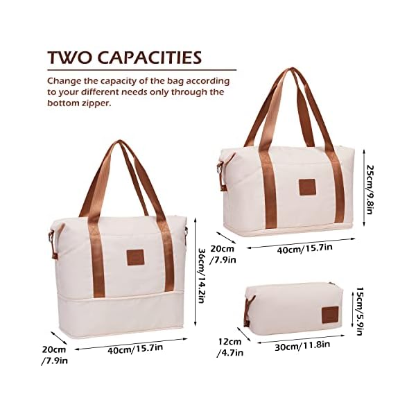 COOLIFE-Travel-Duffel-Bag-Weekend-Bag-with-Trolley-Sleeve-Cabin-Bag-40x20x25-for-Ryanair-Airlines-Dry-Wet-Seperated-Sports-Gym-Bag-Carry-On-Bag-for-Women-Men-Sports-Bag-White COOLIFE Travel Duffel Bag, Weekend Bag with Trolley Sleeve, Cabin Bag 40x20x25 for Ryanair Airlines, Dry & Wet Seperated Sports Gym Bag Carry On Bag for Women Men Sports Bag (White)