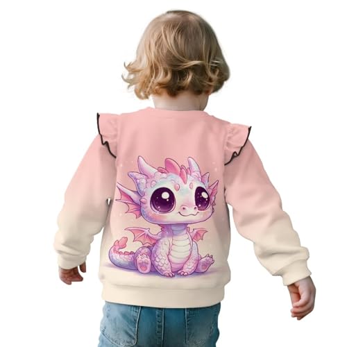 Toddler Dragon Sweatshirt for 1T-8T Girls Crewneck Tees Top Ruffle Long Sleeve Fall Sweatshirts Cute Outfits2