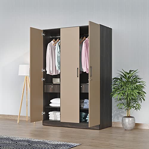 Image of Wakefit Wardrobe | 1 Year Warranty | Engineered Wood Almirah, Cupboard for Clothes Storage | 3 Door, 4 Shelves, 2 Drawers, 2 Hanging Space | Cashmere Plus - Wyoming Maple-Frappe