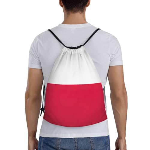 Polish Flag Print Drawstring Backpack Lightweight Sport Bag,Pull String Back Sack Suitable Gym,Travel2