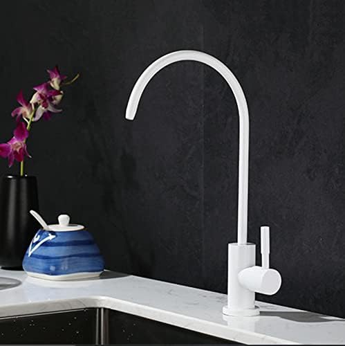 Brushed Gooseneck Faucet Filter Cold Water Only Tap High Arc Design Easy Install -Free Stainless Steel Perfect for Home & Restaurant,Blanc
