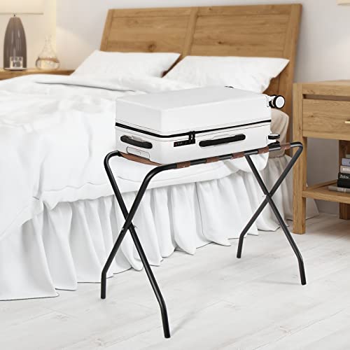 Ofidelity Luggage Rack 2 Pack, Folding Metal Suitcase Stand Shelf With Brown Nylon Straps And Steel Frame, Guest Room, Hotel, Bedroom, Closet Essentials , Holds Up To 100 Lb (Black) #TOP3