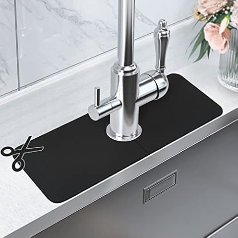 LOPNUR Sink Splash Guard - Cuttable Kitchen Sink Splash Guard for Faucet, Sink Splash Guard Behind Faucet, Faucet Splash Guard, Kitchen Sink Accessories, Kitchen Gadget 14.5''x5.5'' (Black, 1 Pack) Cover