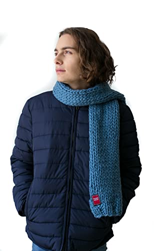 Écharpe tricotée pour homme en laine vierge épaisse - Bleu - Taille Unique Cover
