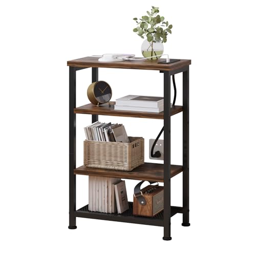 Narrow Nightstand with 4-Tier Shelves, Small Side Table with Charging