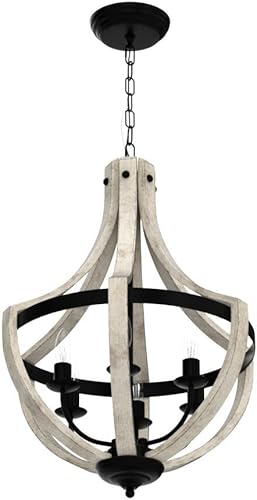 Miniatura 4 de Lámpara colgante de 6 luces de abedul blanco + negro de metal antiguo para pasillo, vestíbulo, sala de estar, comedor, cocina, certificación UL