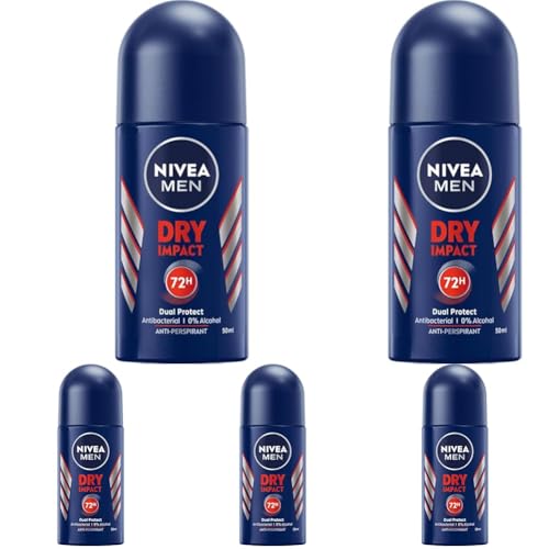 NIVEA MEN Dry Impact 72H Antitranspirant im Ball für Männer 50ml (Packung mit 5)