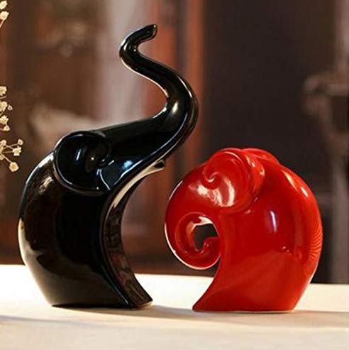 Gwill 2 pezzi carino nero rosso amore elefante ceramica artigianato forniture animali statua sculture ornamenti moda casa soggiorno arredamento regali di nozze artigianato