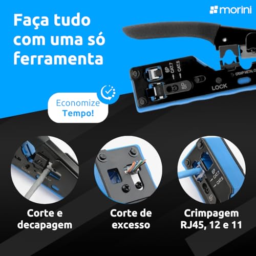 Alicate de Crimpar Rj45 Vazado Rj11 Cat5 Cat6 Cat7 Profissional