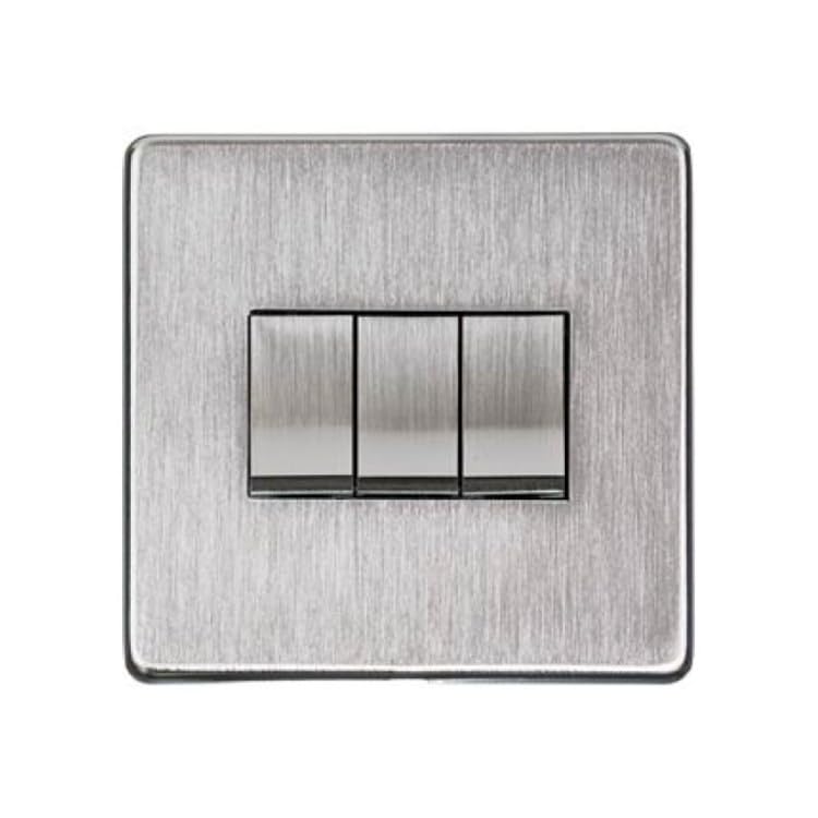 3 Gang, 2 Way SCREWLESS SUPERSWITCH -Satin Chrome