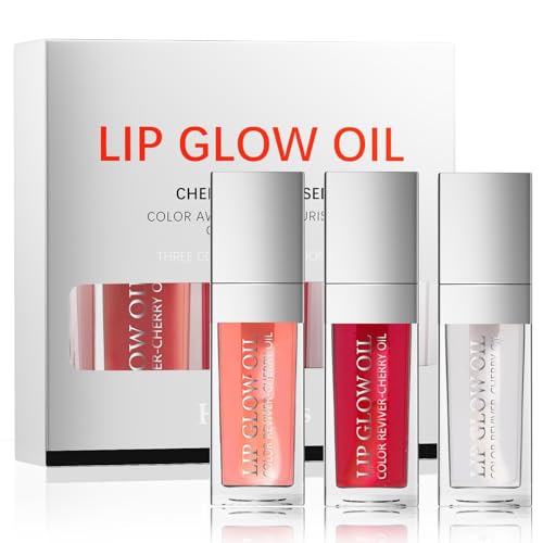 Loobexery 3 Color Plumping Lip Oil, 3-IN-1 Hydrating Lip Gloss Tinted Lip Balm Transparent Toot Lip Oil, Big Brush Head Glitter Shine Long Lasting Moisturizing Lip Glow Oil Nourishing Non-sticky (A#)