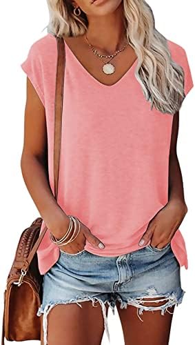 KINGFEN Womens Summer Tops Solid Color U Neck T Shirts for Women Summer Beach Soft Pink Shirts for Teens Girls Womens Tops Dressy Casual Loose Trending Clothes for Women Hiking Medium