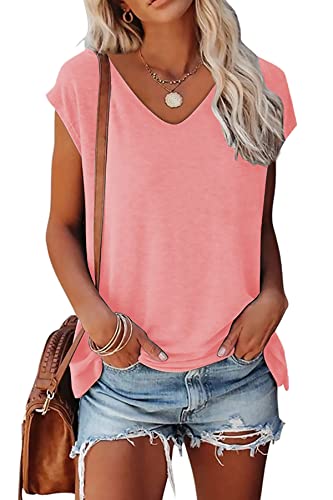 Kingfen Womens Summer Tops Solid Color U Neck T Shirts For Women Summer Beach Soft Pink Shirts For Teens Girls Womens Tops Dressy Casual Loose Trending Clothes For Women Hiking Medium #TOP12