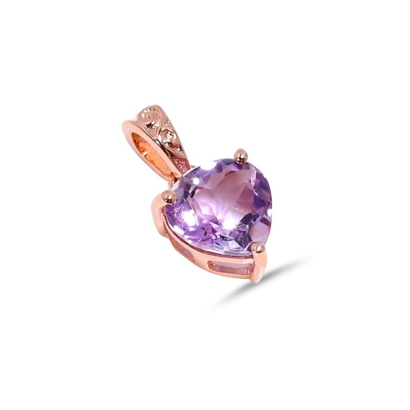 Collier améthyste rose en argent 925 pendentif solitaire cœur
