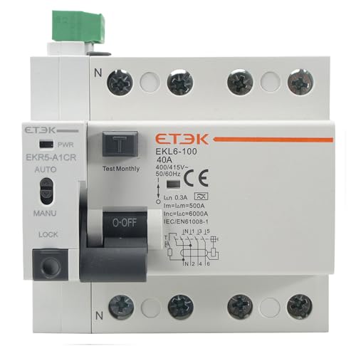 Diferencial Auto Rearmable Superinmunizado Trifásico 4P (3P+N) 40A 300mA 6Ka. Interruptor Diferencial Rearme Automático Clase A. Disyuntor con Reconexión Automática Super Inmunizado Tipo A. Carril Din