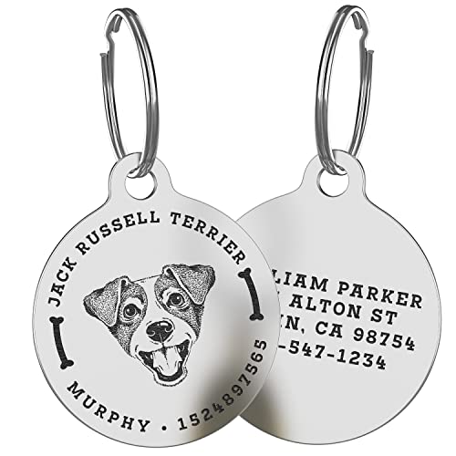 Dog Tags Engraved for Pets, Personalized with Dog Breed Photo, Stainless Steel - Double Sided, Up to 5 Lines of Text, 52 Dog Breeds, Durable & Lightweight Dog ID Tags, Silver