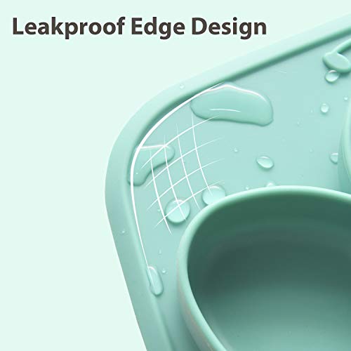 Suction Toddler Plates, Food-Grade Silicone Divided Placemat For Babies Infants Toddlers Kids Dishes, Stick To High Chair Trays And Table,Microwave Dishwasher Safe (Cute Bee, Baby Green) #TOP3