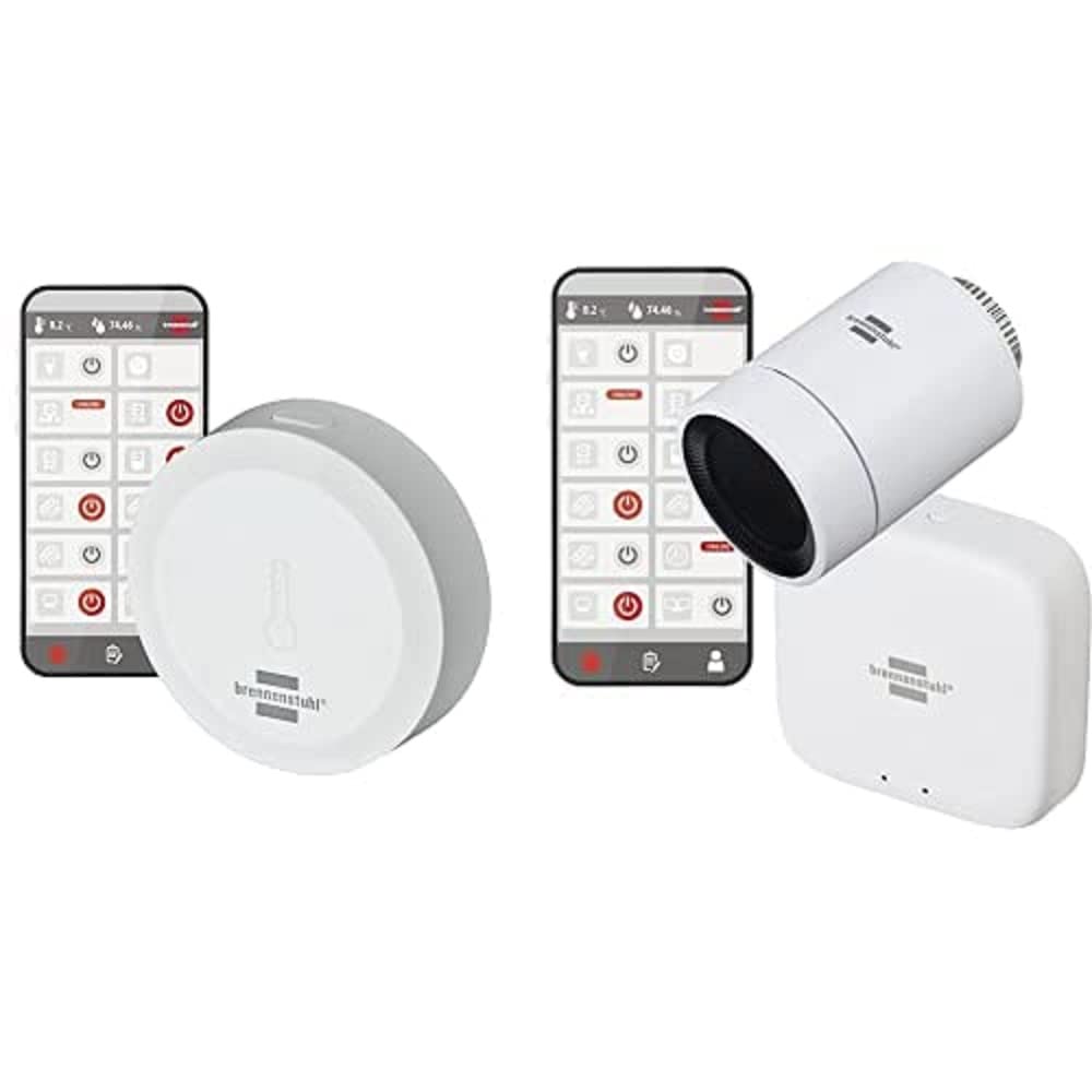 Brennenstuhl Connect Zigbee Temperatur- und Feuchtigkeitssensor TFS CZ 01 & Zigbee Heizkörperthermostat Starter-Set (1xZigbee Gateway GWY CZ 01, 1xZigbee Heizkörperthermostat HT CZ 01)