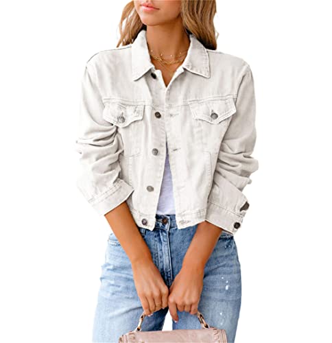 Veste en jean manches longues femme grande taille 3XL bleu blanc denim