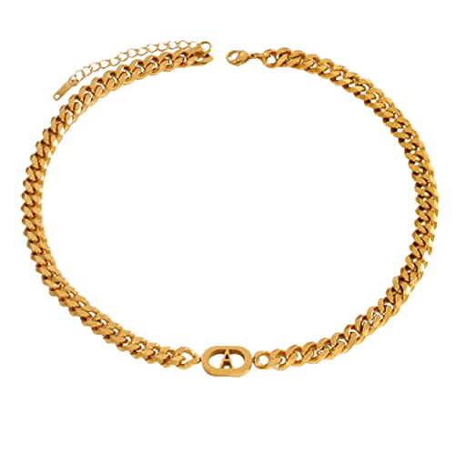 Yarpiany Gold Cuban Link Necklace For Women Girls - Titanium Steel 18K Gold Initials Curb Chain Necklace Gift For Teen Girls Women #TOP18