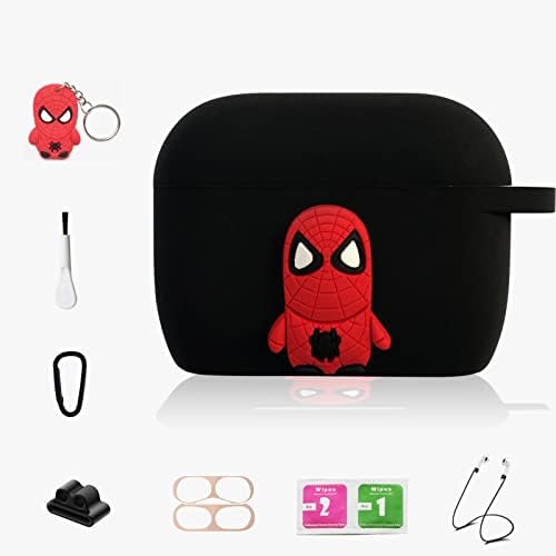Spider Case for Apple Airpods Pro, 8 in 1 Accessories Set Protective Cover,3D Cartoon Case/Keychain/Carabiner/Metal dustSticker/Anti-Lost Rope.The Best Gift