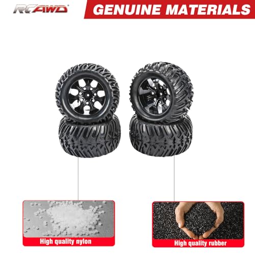 RCAWD Pre-Glued Wheel Tire Set Upgrades for Traxxas Slash 4X4 & Slash 2WD & Hosim & LAEGENDARY & DEERC 1/10,All for 12mm Hex Adapter 1/10 Monster Truck Part LG-013BL