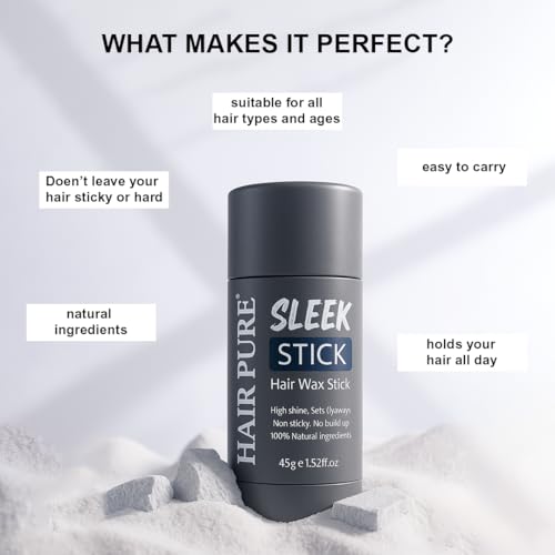 Image of Hair Pure Sleek Stick Hair Wax for Women and Men | Styling Wax Stick for Frizzy Hair, Flyaways, Wigs & Broken Hair | High Shine Hair Finishing Stick | All Hair Types | 45g