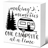 LVQHI Funny Camping Wooden Box Signs, Making Memories One Campsite at a Time Wood Block Signs, Camper Décor Gift Idea for Friend Family Motorhomes Farmhouse RV Home Camping