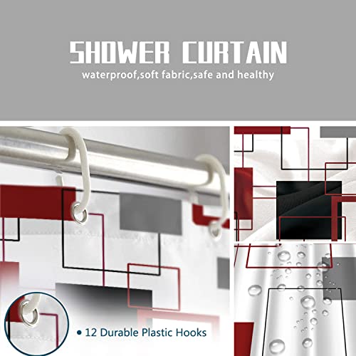 Ouyisha Black And Red Fabric Shower Curtain For Bathroom With 12 Hooks White And Grey Shower Curtains Modern Geometric Shower Curtain Simple Bath Accessories Waterproof Machine Washable, 72 X 72 Inch #TOP6