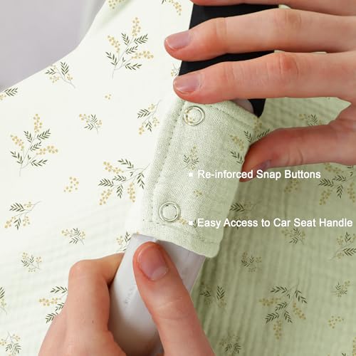 Image of 100% Muslin Cotton Car Seat Cover Baby, Carseat Canopy Cover, Universal Fit Stroller Covers for Boys and Girls (Green Beige Leaf)