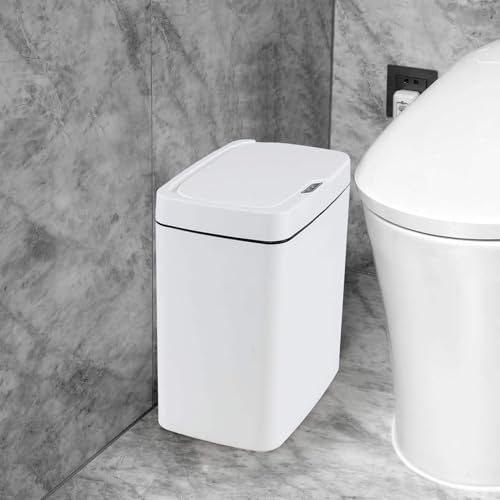 Image of House of Quirk Automatic Bathroom Trash Can, Smart Garbage Can with Lid Small Trash Bin, Motion Sensor Trash Can Touchless, Kitchen Slim Waste Basket (18Litre, White)