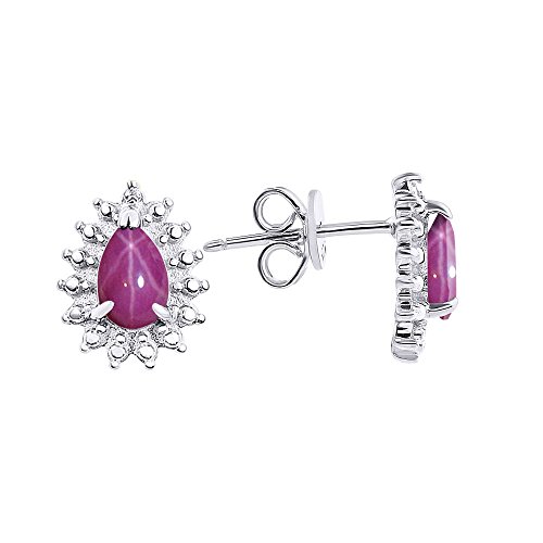 RYLOS Matching Jewelry For Women 14K White Gold Diamond & Star Ruby Matching Earrings, Pendant Necklace and Ring Set - with 18" Chain 6X4MM Jewelry For Women Womens Jewelry Gold Jewelry - Afbeelding 3