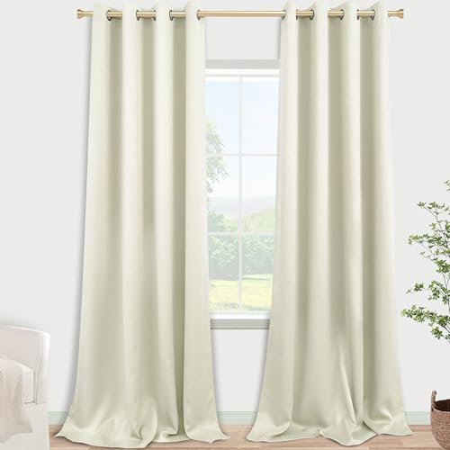Image of KOUFALL 52x132 Inch Length Beige Blackout Curtains for Living Room
