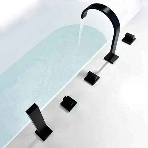 Mélangeur baignoire cascade 5 trous équipé d'une douchette sur pont moderne