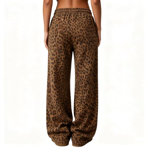 Woman Sweatpants Leopard Wide Leg Drawstring Vintage Cute Sweatpants - image 3