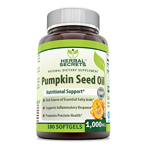 Herbal Secret's Pumpkin Seed Oil 1000 Mg 180 Softgels (Non-GMO) - Rich Source of Essential Fatty Acids - Supports Inflammatory Response* Promotes Prostate Health* Supports Inflammatory Response*