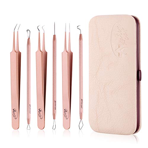 Kaiercat® Mitesserentferner professionelles Komedonenquetscher Set  6-teiliges Pickel Komedone Extraktor, Kit zur Entfernung von Makeln und Akne